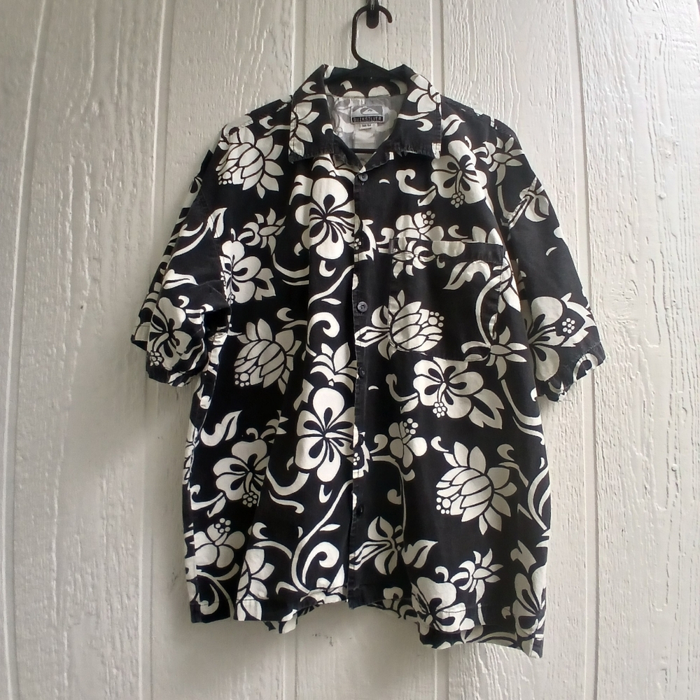 *VTG 90s Quicksilver Hawaiian Button Up Shirt-Men's XL